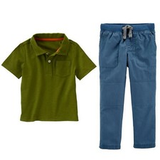 Baby Boys Carter's Polo Shirt Top  Pants 2pcs Set Size 12 18 months Olive Green