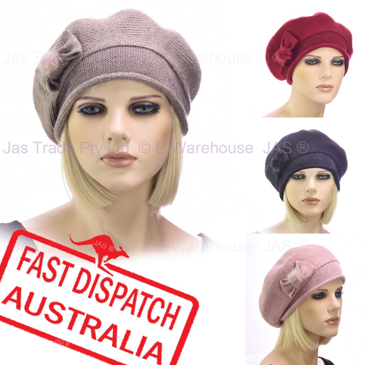 Ladies Woman 20s Fashion Wool Slouchy Headcover Beanie French