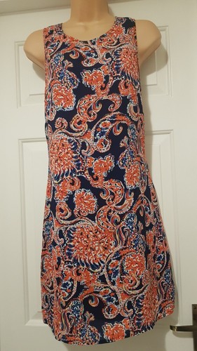 VINTAGE 1960's STYLE NAVY BLUE/ PAISLEY PRINT CHIFFON MINI SHIFT DRESS - Size 8 - Picture 6 of 9