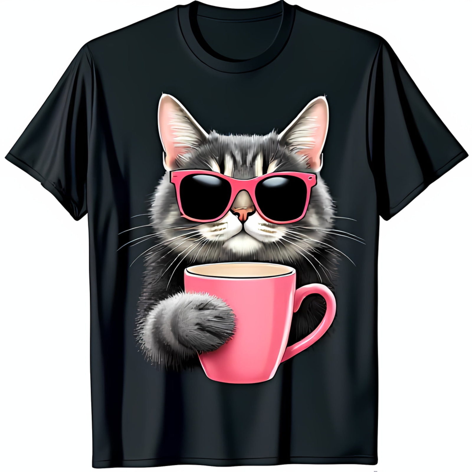 Cool Cat in Sunglasses with Pink Black T-Shirt for Cat Lovers