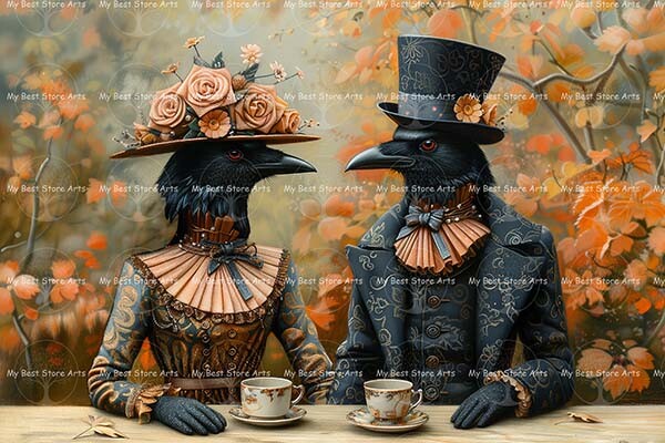 CROW COUPLE ART PRINT, Birds Love Wall Decor, Animal
