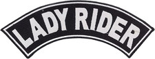 Lady Rider White on Black Iron on Sew on Top Rocker Large Back Patch for Jacket 