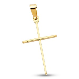 High Polished 14K Yellow Gold Plain Slender Large Cross Pendant with Chain Necklace High Polished 14K Yellow Gold Plain Slender Large Cross Pendant with Chain Necklace