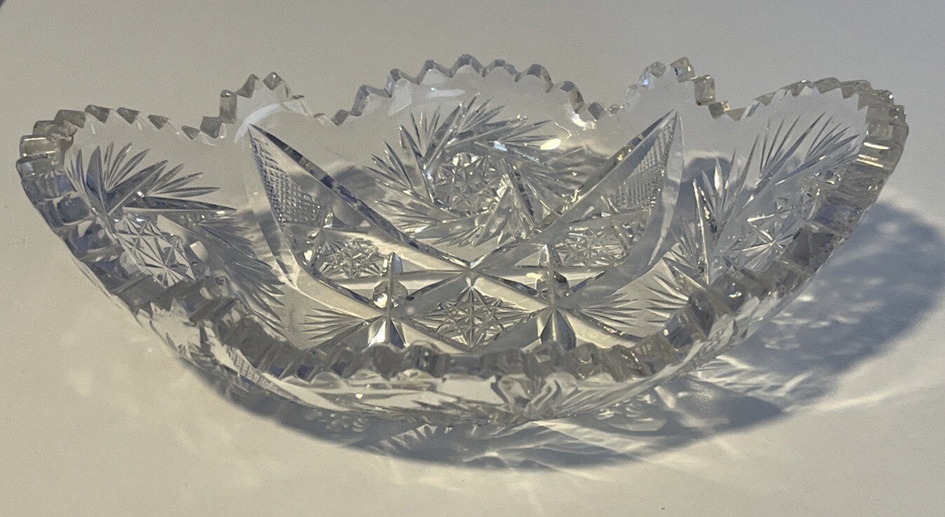 Vintage Czech Clear Pinwheel and Star Cut Crystal Relish Bowl Dish 7