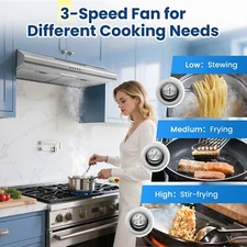 24 Inch Under Cabinet Range Hood Stainless Steel Kitchen Cooking 280 CFM Vented