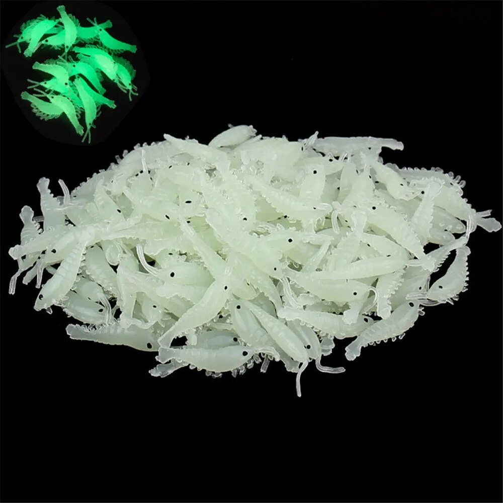 100 un. señuelos de pesca de silicona suave para camarones 2,7 cm agua dulce verde clara pequeña