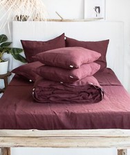Linen Bedding Set in Burgundy. 3 Piece Set in King, Queen Twin Full king duvet