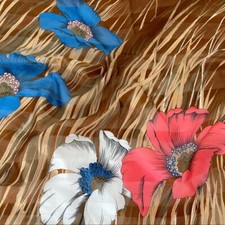 Vintage Large Floral Scarf Brown  Blue Square By Jim Renoir Fall Ethereal