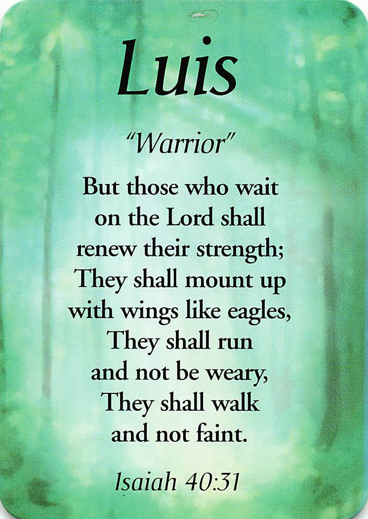 Luis &ldquo;Warrior&rdquo; Keepsake Name Meaning Card with Verse | eBay