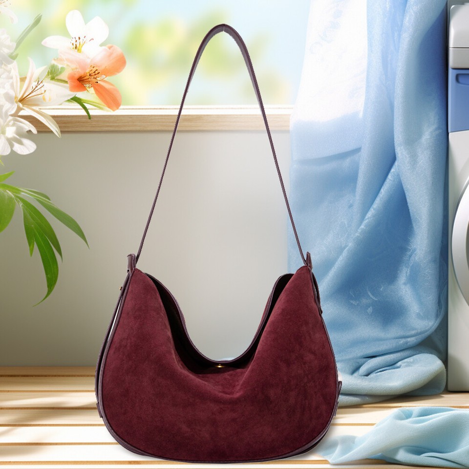 Women Suede Crescent Bag Solid Handbag Closure for Work Travel