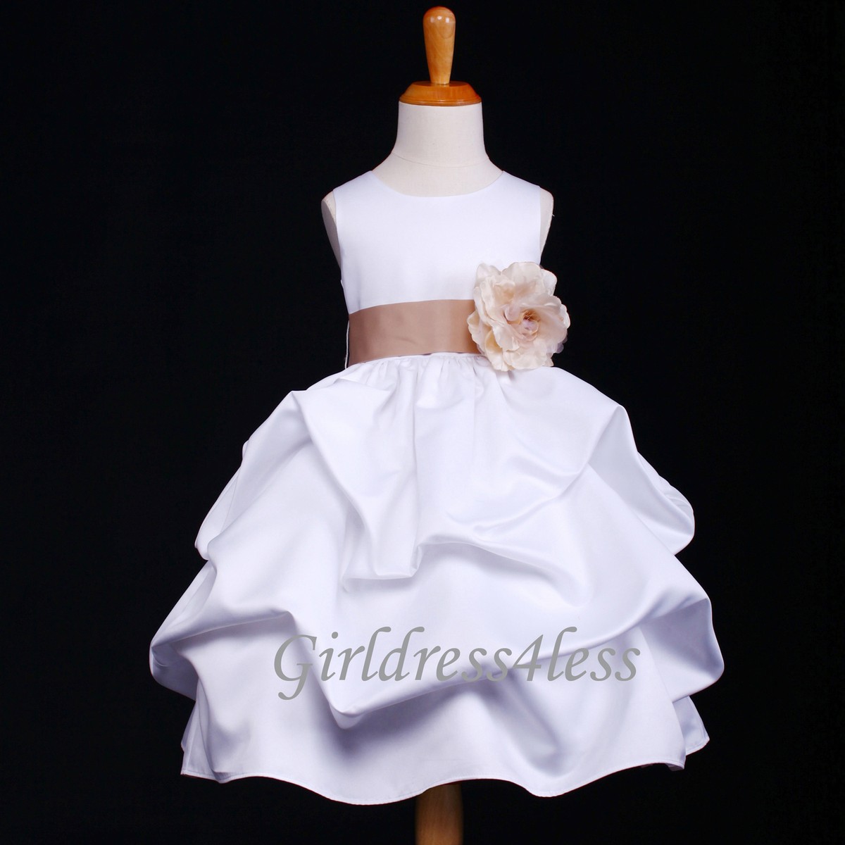 white dress pick up Angels Garment Big Girls Satin Communion 14 ups Crinoline layer Dry clean only Tip Top Kids 5485 Size Chest Waist Length (Shoulder to Hem) Bolero (Under Arms) 2 22 21 21 24 4 24 23 23 27 6 26 24 1/2 26 28 8 28 26 28 30 10 29 1/2 27 29 30 12 31 28 31 32 14 32 1/2 29 32 34 Cap Sleeve Open Back Mini