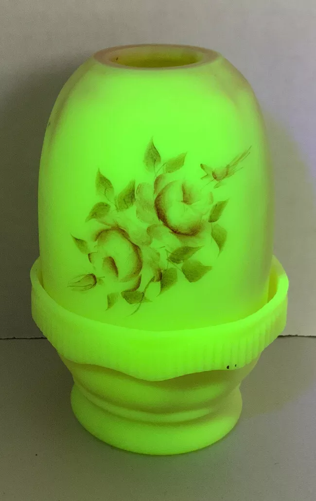 Vintage Fenton Glowing Pink Yellow Handpainted Signed Satin Glass Fairy Lamp