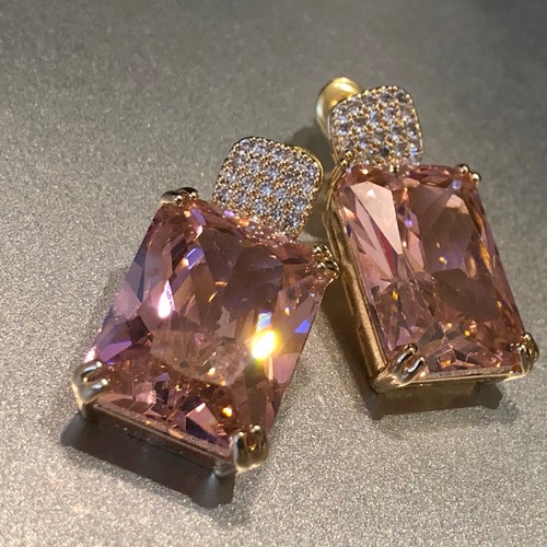 Lab-Created Pink Sapphire Earrings & Simulated Diamond 18k Gold Filled Finish - Picture 10 of 13