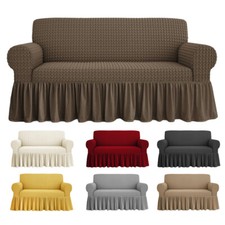 Copridivano Elasticizzato con Gonna a Balze, Motivo Bolle in Rilievo per Divano