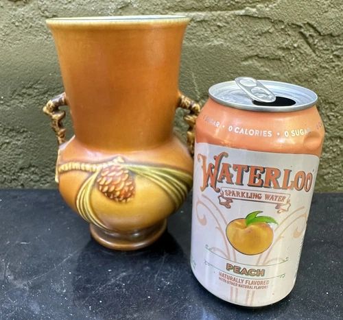 Roseville Pine Cone Brown 1936 Art Pottery Ceramic Vase 839 6 Vintage 6 1/4"