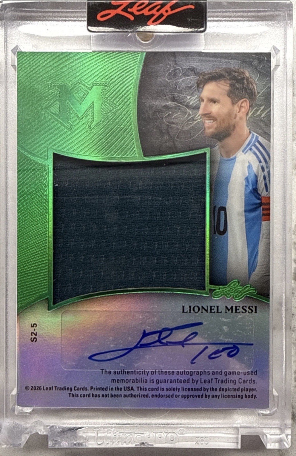 2026 Leaf SEALED LIONEL MESSI GRIFFEY JR DUAL AUTO 1/3 GAME USED PATCH’S /LETTER view 2