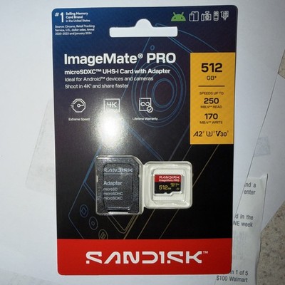New Sandisk ImageMate Pro 512GB MicroSDXC UHS-I Card with Adapter 