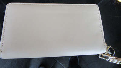 Mark & Graham filmore vegan leather wristlet blush wallet mono K photo shoot smp