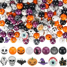 200 Pcs Halloween Wooden Beads Colorful Round Irregular Assortment