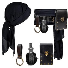 KOTORA Pirate Costume Head Scarf Bandana Hat Waist Sash Standard, A-black