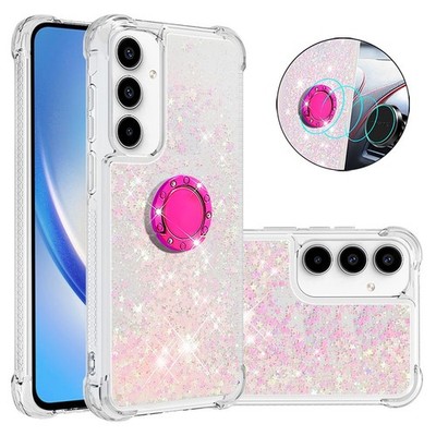 For Various Phone Quicksand Magnetic Ring Holder Case Liquid Glitter Cover Stand