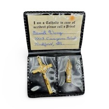 Vintage Catholic Pocket Shrine Last Rites Kit Goldtone Cross Jesus Military