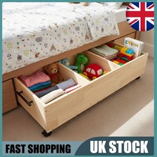 3 Grids Clothing Toys Storage Box Under Bed Wooden Storage Bin with Wheels Gift