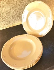 Thompson Pottery Sicily Caramel Dinner Plates 11" Rimmed Raised Design Set 4