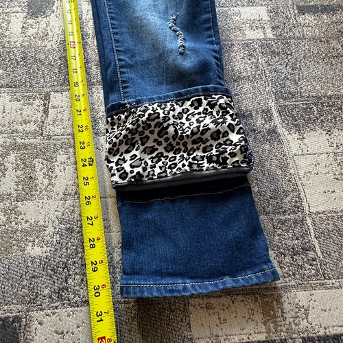 Pantalones de mezclilla L&B Lucky & Blessed para mujer talla 4 leopardo desgastados elásticos ajustados - Imagen 9 de 13
