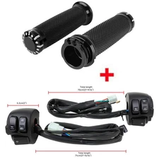 Black Motorcycle 1" Handlebar Hand Grips w/ Switches Control Housing For Harley
