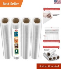 Clear 18" Stretch Wrap 4 Pack - 80 Gauge Plastic Film for Packing  Moving Needs