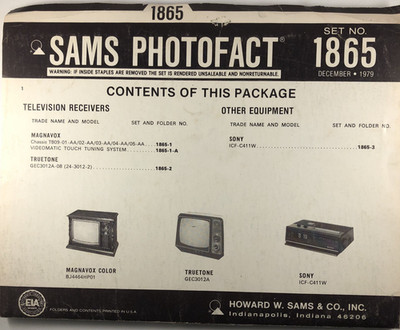 SAMS PHOTOFACT FOLDER SET NO. 1865, 1979, SCHEMATICS & SERVICE MANUALS