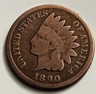 1890 Indian Head Cent Penny Victorian Era Heavily Circulated BN1417