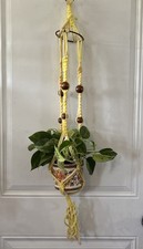 2 Vintage Handmade Vintage Macrame Plant Hanger wooden Beads MCM. Large small