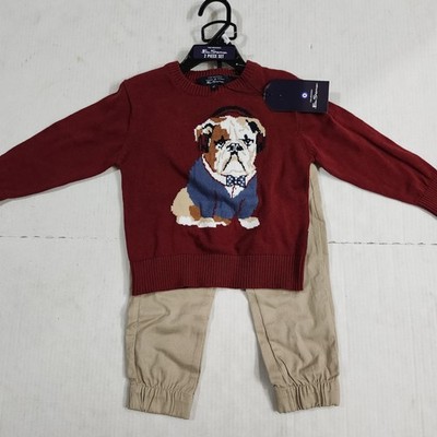 Ben Sherman 2 Piece Pullover Sweater Outfit Toddler Size 2T Pants Bulldog Dog