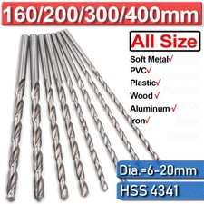 6mm-20mm Extra Long High Speed Steel HSS Twist Drill Bits Set Metal Woodworking