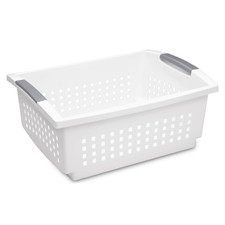 Sterilite Large Stacking Basket Plastic, White ,Stackable ,White