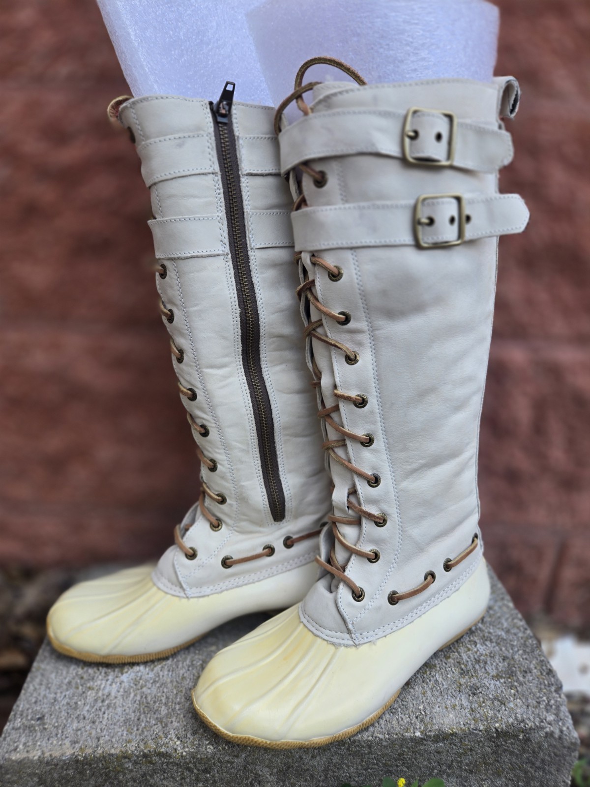 Sperry Top Sider Albatross Leather Waterproof Tall Duck Boots Cream Lace Up Sz6 image 2