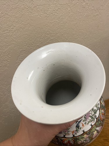 Große Vintage chinesische Porzellan handbemalte Bodenvase 16" hoch MCM Blumen Vögel - Bild 7 von 9
