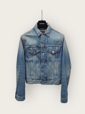 Balenciaga Washed Denim Jacket in Medium Blue Green BB Logo 46