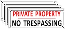  4 Pack Metal No Trespassing Signs Private Property, 10" x 3.54", WHITE