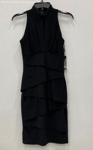 NWT White House Black Market Women's Black Mock Neck Sheath Dress Size 0 Elegant
