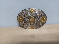 Crumrine Belt Buckle Silver Gold Floral Western