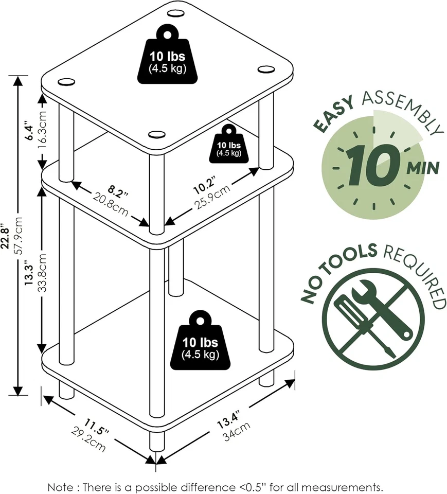 JUST Side Table, 3-Tier End Table, Open Shelves Night Stand, Bedside Table, Tool - Image 3 of 4