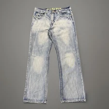 Flypaper Bootcut Jeans Men’s 30x30 Light Wash Fade Distressed Embroidered Pocket