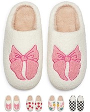 Cute House Slippers for Women Men Warm Cozy 9.5-10.5 Women/9-10 Men Pink Bow