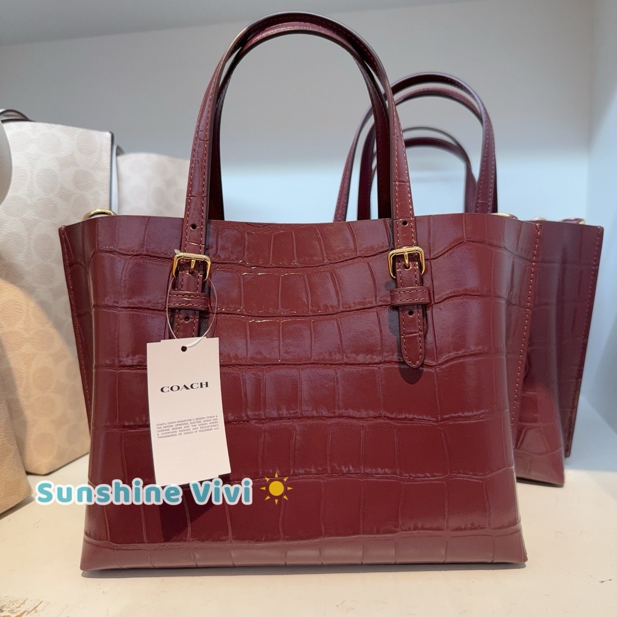 NWT Coach Mollie Tote Bag 25 CW017 Crocodile-embossed leather Dark