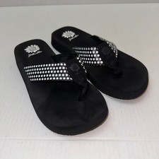 Yellow Box Black Polka Dot Flip Flops Womens 8 Black White Dot Sandals Flat