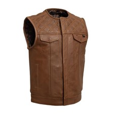 Diamond Style Cowhide Men s Leather Motorcycle Vest Biker Club
