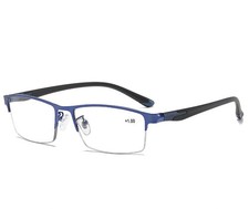 Lightweight Square Half Rim Blue Metal Photochromic Multifocal Reading Glasses